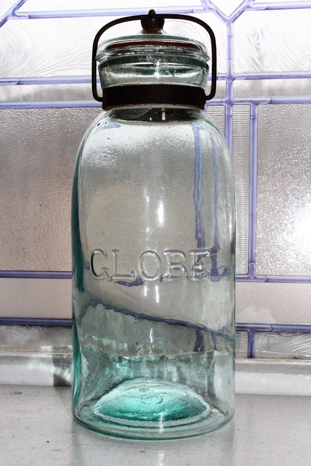 Antique Blue Globe Jar Half Gallon Circa 1800s