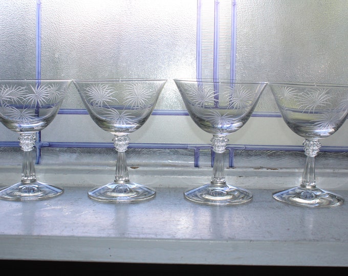 4 Fostoria Glass Lido Champagnes Sherbets Vintage 1930s