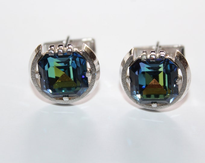 Vintage Cufflinks Silver and Faceted Blue Glass by Senator