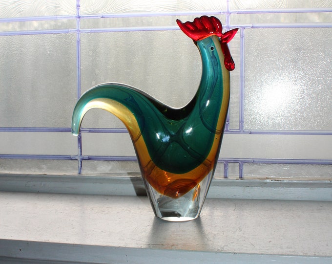 Large Vintage Murano Art Glass Rooster Chicken Figurine