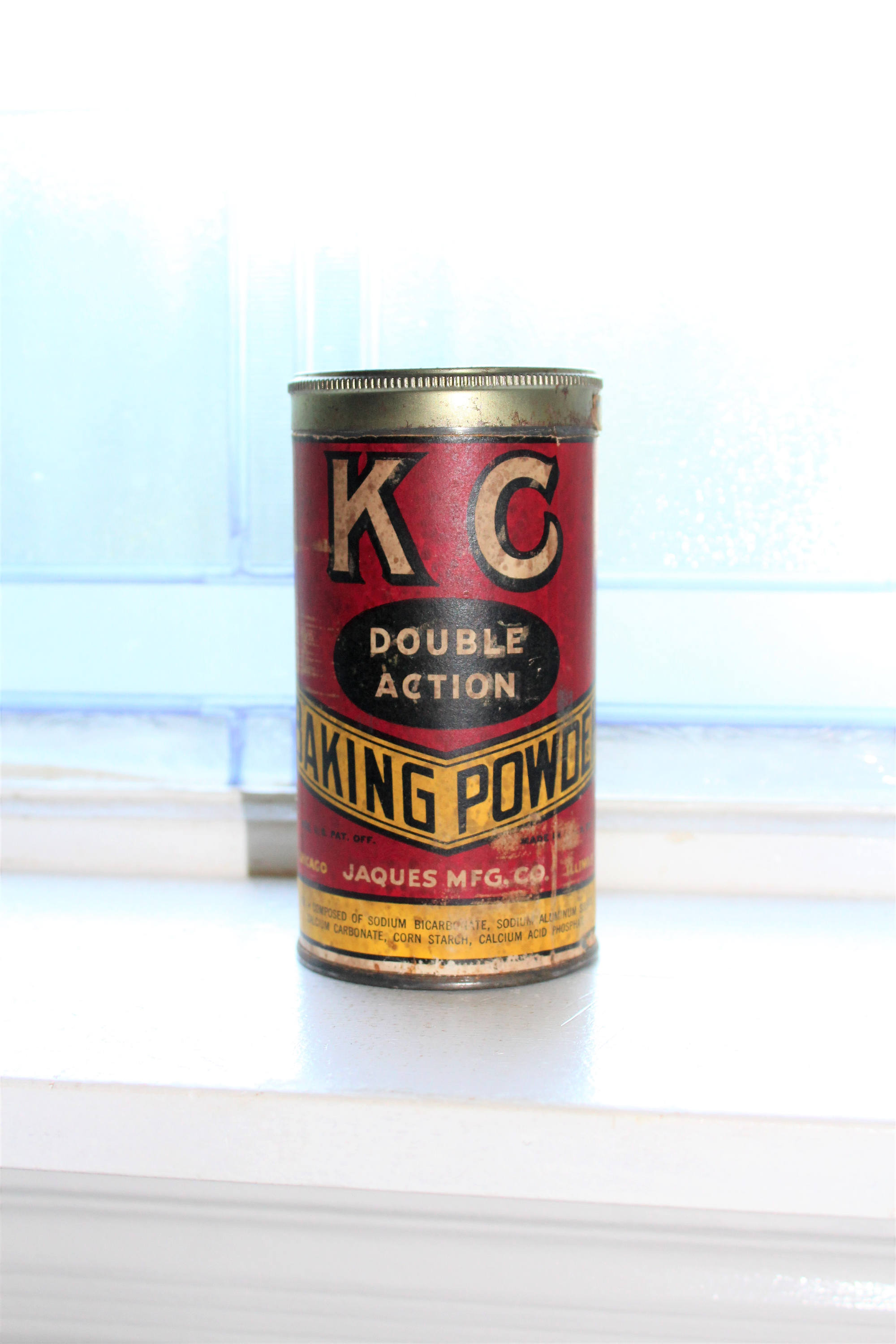 Antique KC Baking Powder Tin Rustic Farmhouse Kitchen Decor