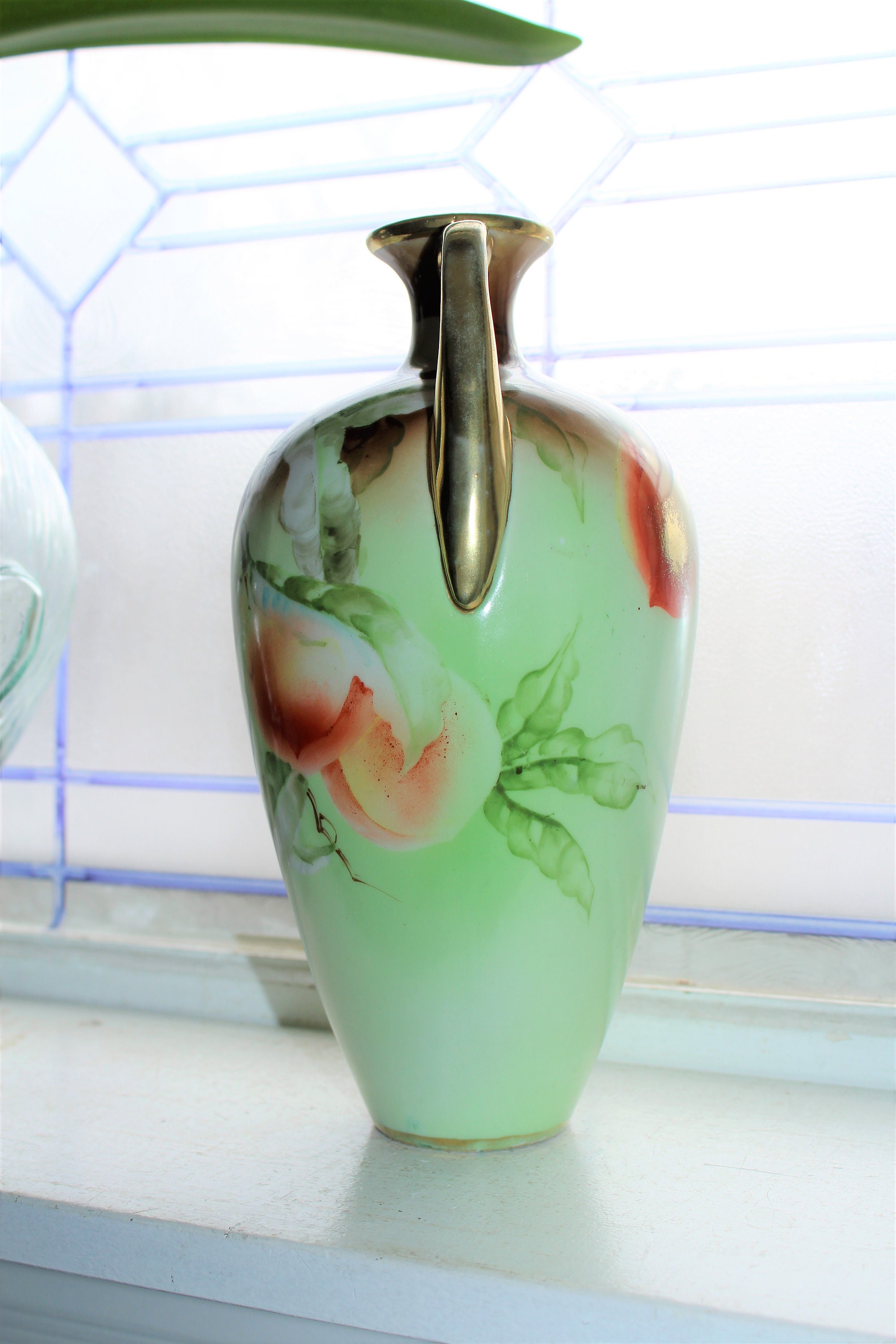 Antique Hand Painted Nippon Handled Vase Late 1800s Maple Leaf Mark