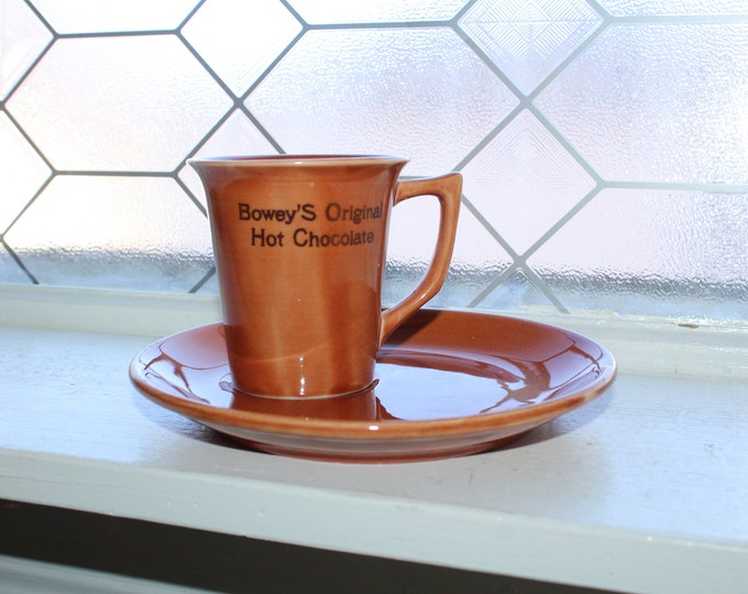 Bowey's Original Hot Chocolate Mug and Plate Vintage 1940s Advertising