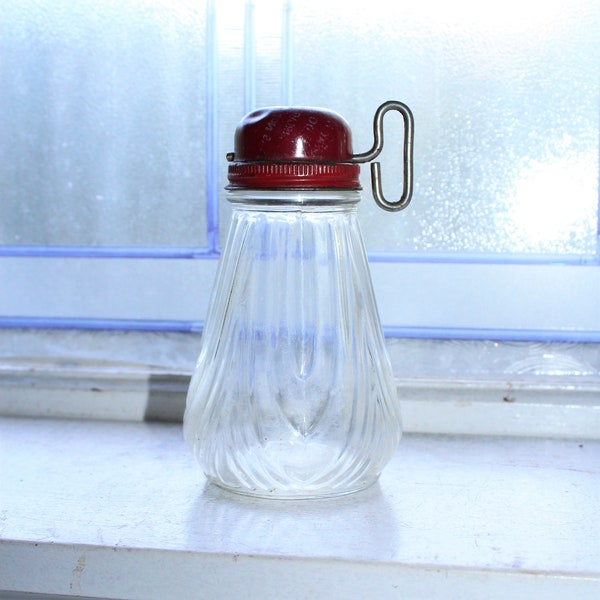 Vintage 1940s Kitchen Nut Chopper Glass Jar with Red Metal Lid