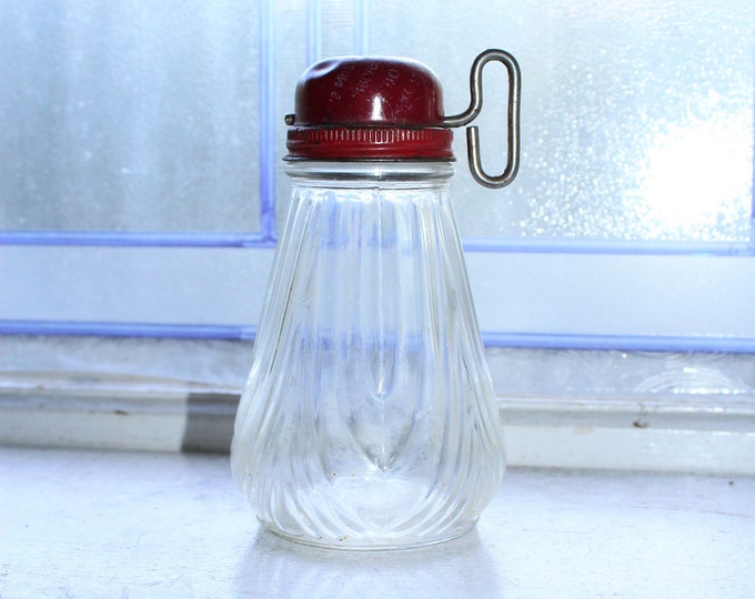 Vintage 1940s Kitchen Nut Chopper Glass Jar with Red Metal Lid