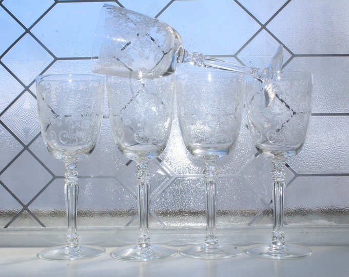 5 Fostoria Buttercup Water Goblets Wine Glasses Vintage 7 7/8" Stemware