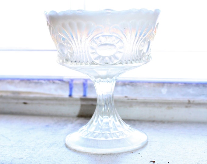 Antique EAPG Opalescent Glass Compote Pedestal Candy Dish