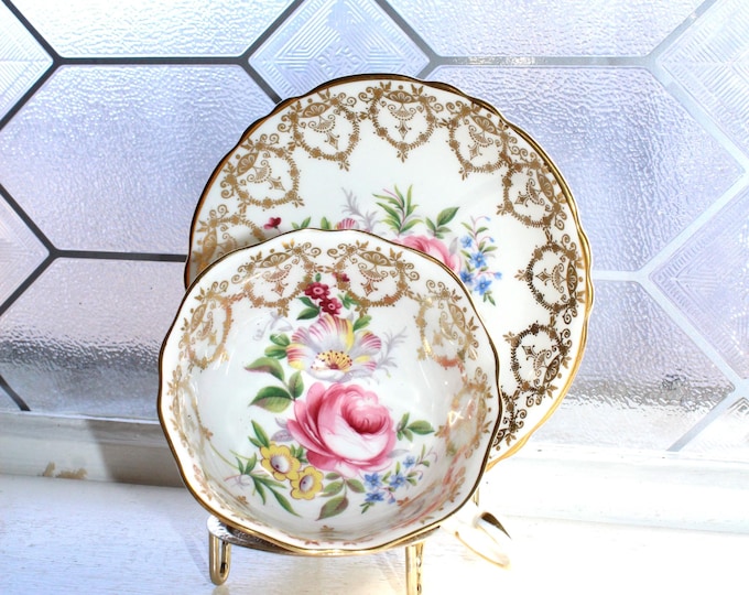 Paragon Tea Cup and Saucer Pink Cabbage Rose and Gold