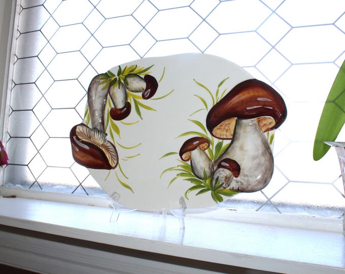 Vintage Ceramiche Edelweiss Mushrooms Platter Made In Italy