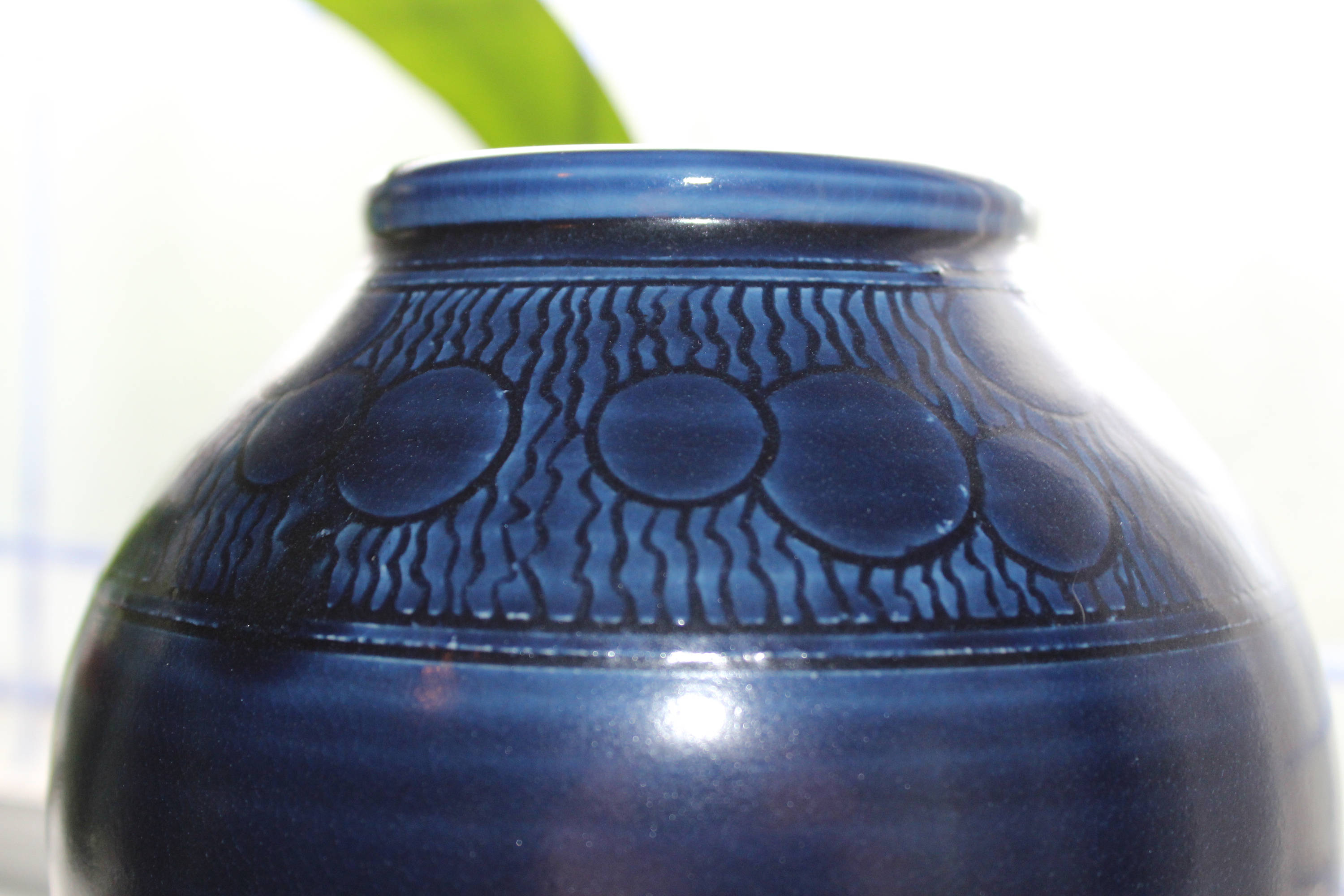 Cobalt Blue Studio Pottery Vase with Orbs Handmade Bailey Pottery