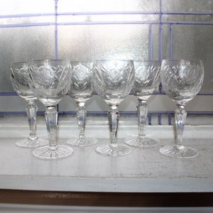 6 Vintage Elegant Cut Crystal Small Wine Glasses