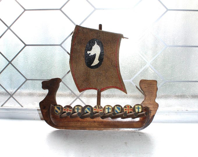 Vintage Norwegian Viking Ship Wall Key Rack Scandinavian Folk Art