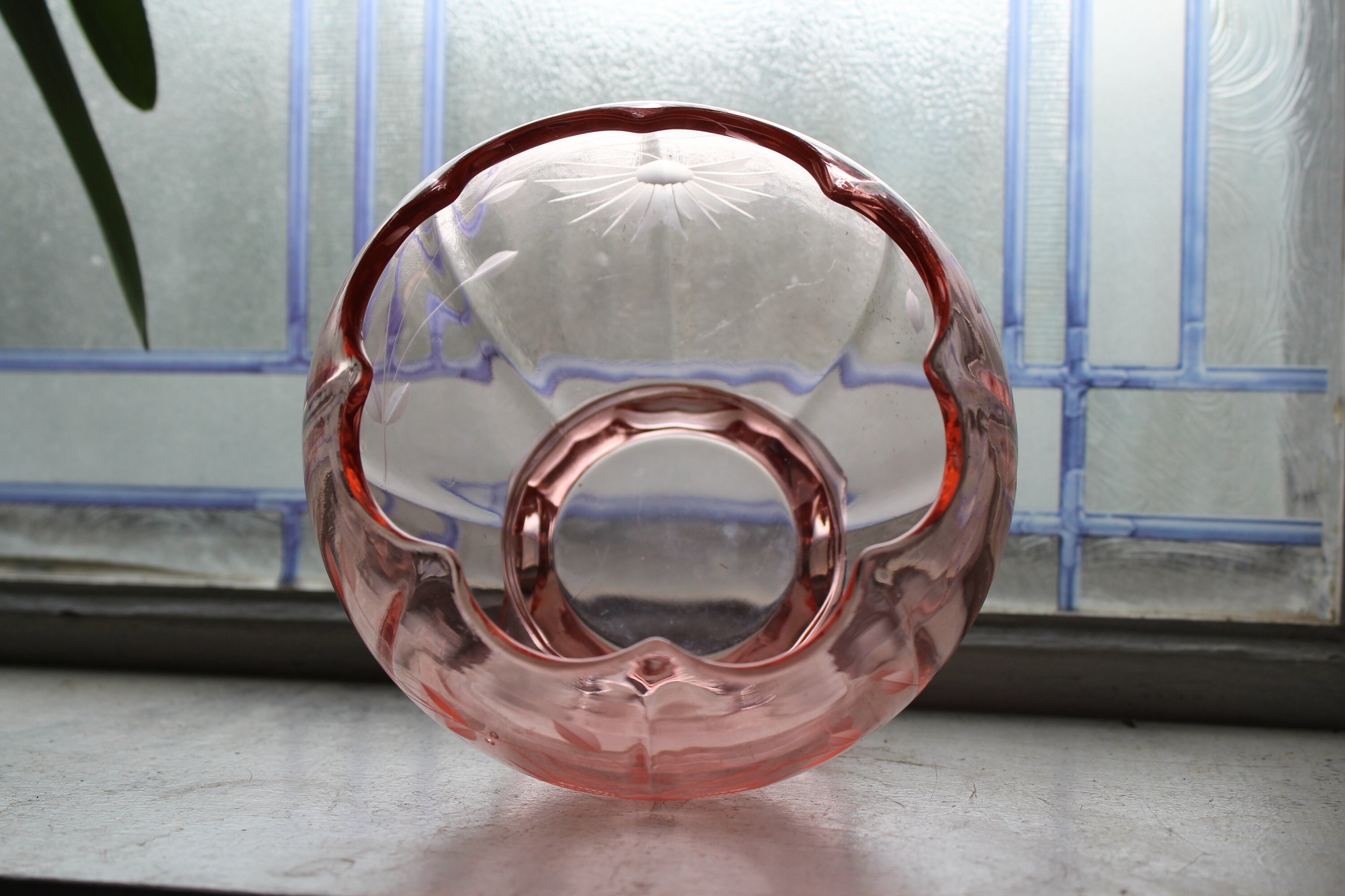 Pink Depression Glass Footed Rose Bowl Vintage 1930s Art Deco