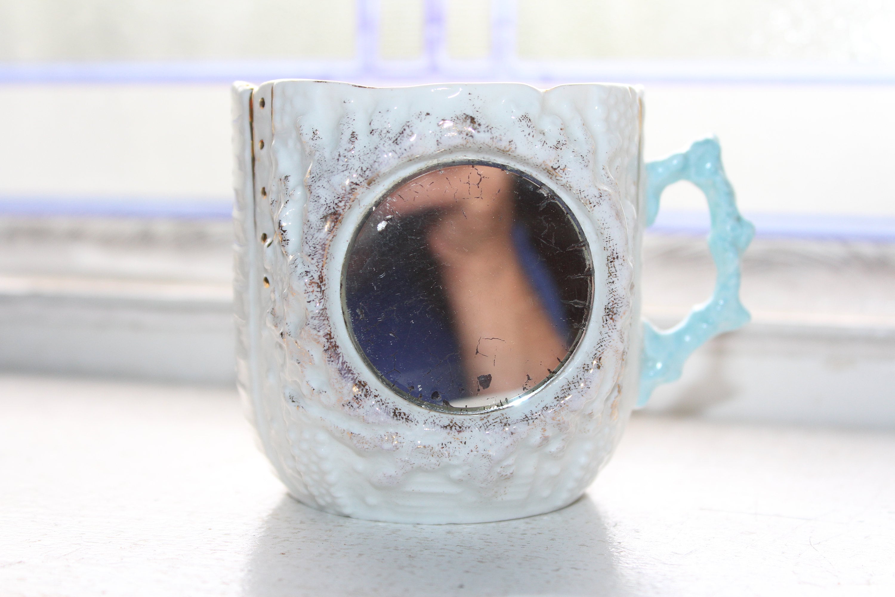 Victorian Vanity Cup Antique 1800s Mirrored Porcelain Coffee Cup
