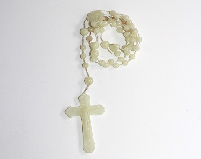 Vintage Catholic Rosary Beads White Plastic