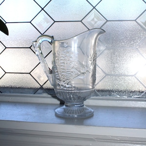 Antique EAPG Glass Pitcher Hummingbird 19th Century
