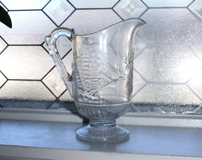 Antique EAPG Glass Pitcher Hummingbird 19th Century