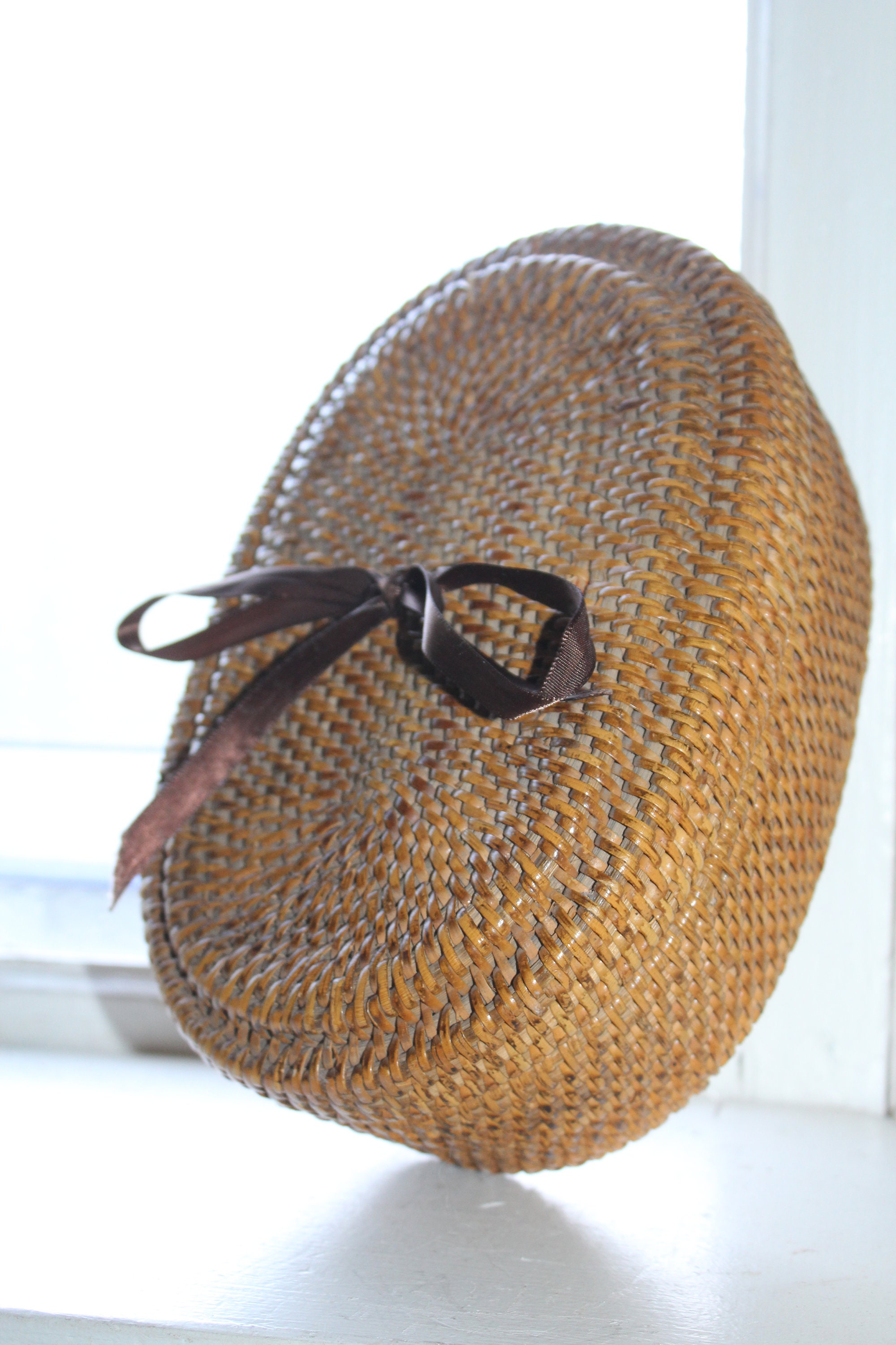 Finely Made Antique Wicker Sewing Basket with Lid