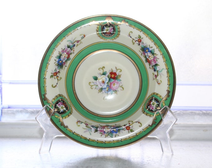 Vintage Noritake Bowl Hand Painted Green and Gold
