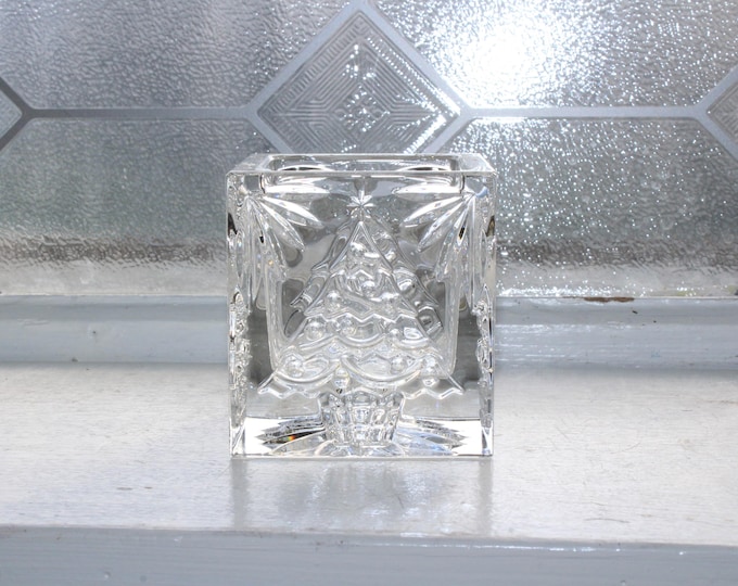 Waterford Crystal Happy Holidays Christmas Tree Cube Candle Holder