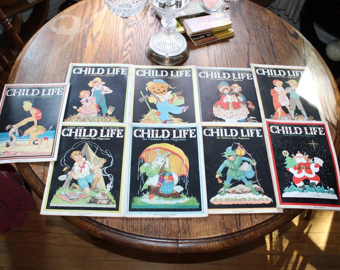 9 Child Life Magazines Vintage 1930 with Fabulous Illustrations