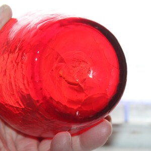Vintage Mid Century Red Crackle Glass Vase with Clear Applied Ribbon image 5