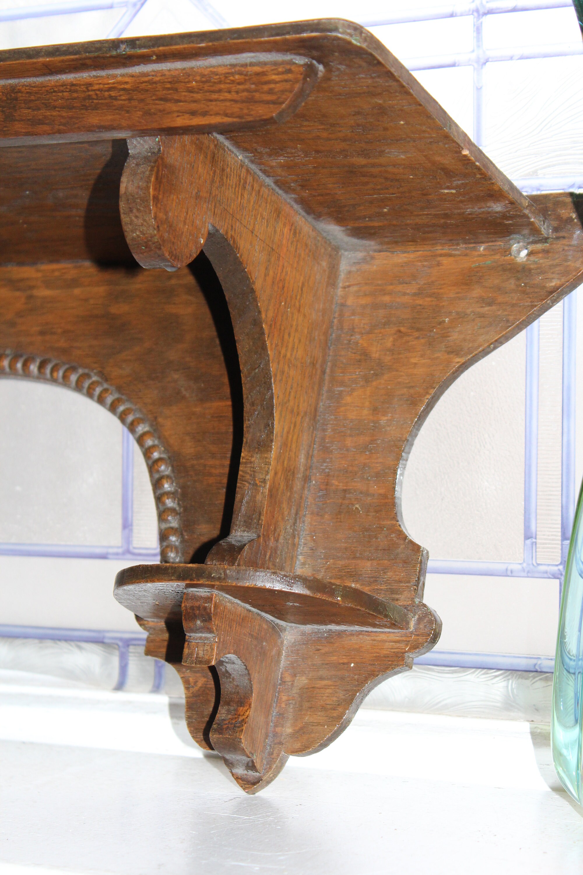 Antique Wood Clock Shelf with Decorative Trim