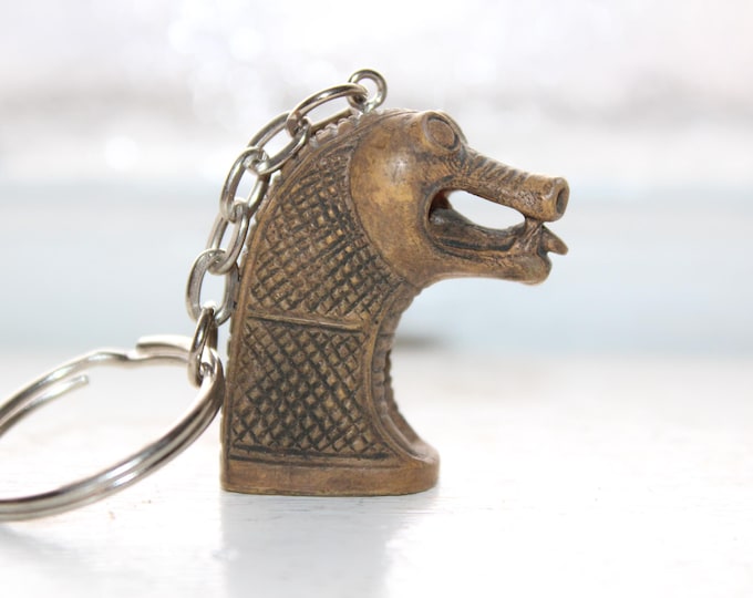 Antique Viking Art Carved Wood Dragon Made Into Key Chain Scandinavian Folk Art