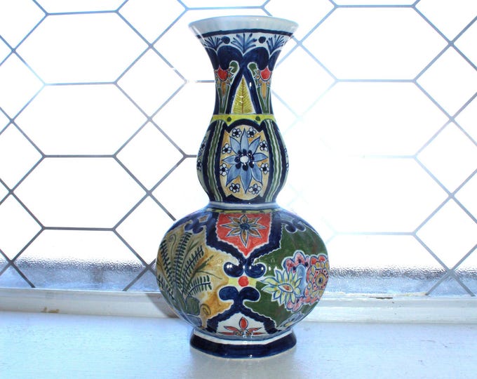 Vintage Polychrome Delft Pottery Vase Hand Painted