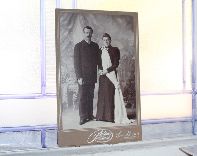 Antique Cabinet Card Victorian Bride & Groom 1800s Photograph