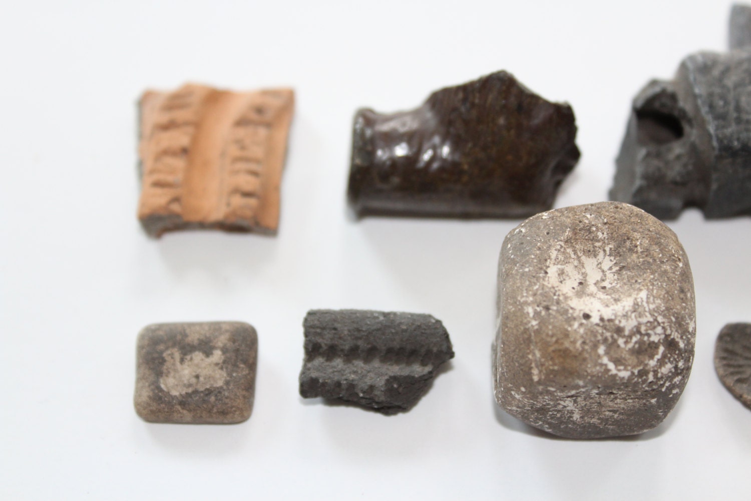 7 Antique Native American Indian Pottery & Stone Shards Midwest America