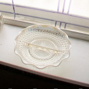 Vintage Mondstein Glas Geteilte Schale Opalisierend Hobnail