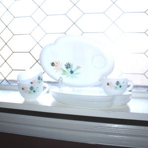 Juego de almuerzo de vidrio Federal Vintage, flores pastel atómicas, 6 piezas