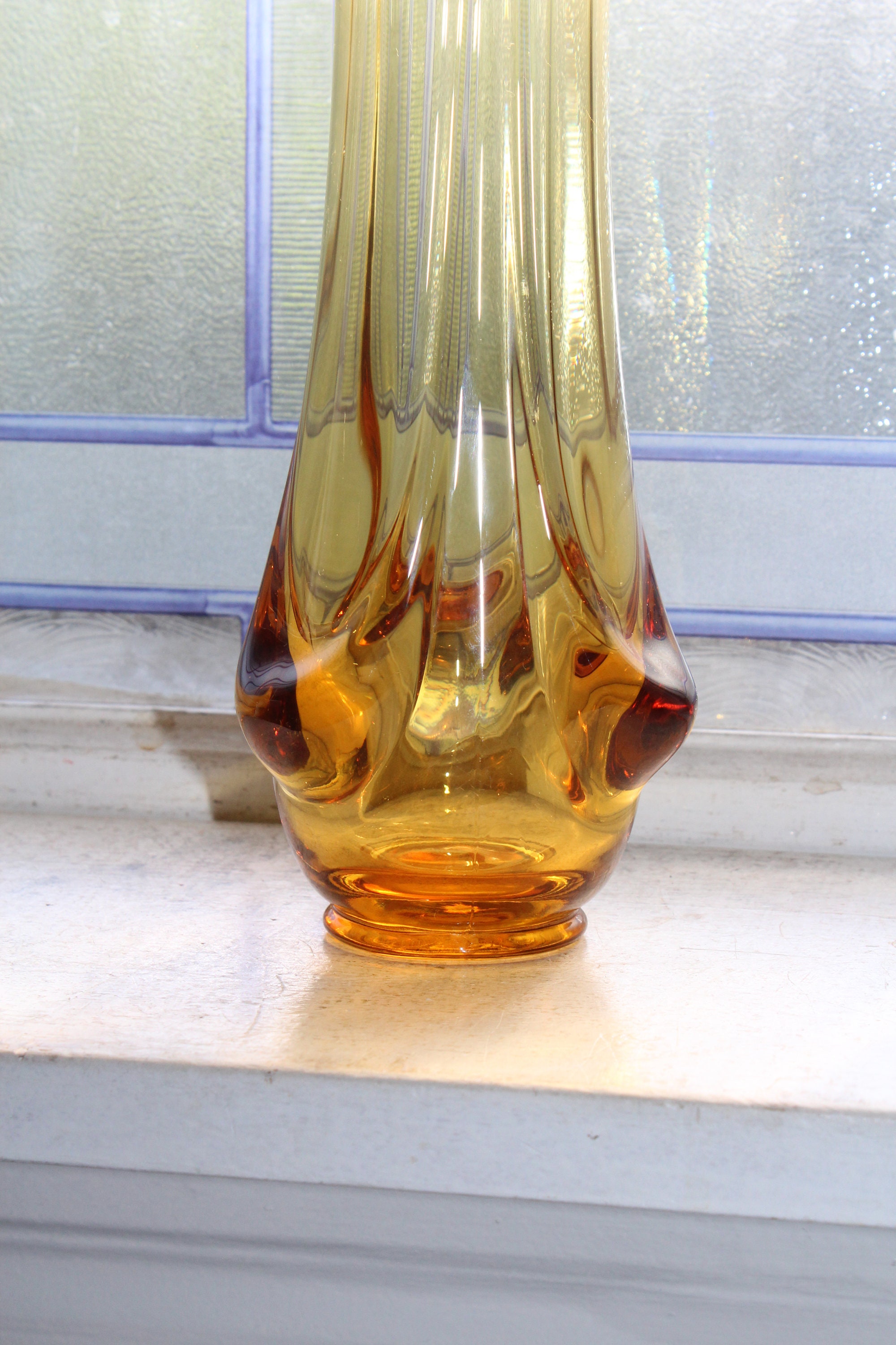 Large Amber Swung Glass Vase 11.75 Vintage Mid Century Modern