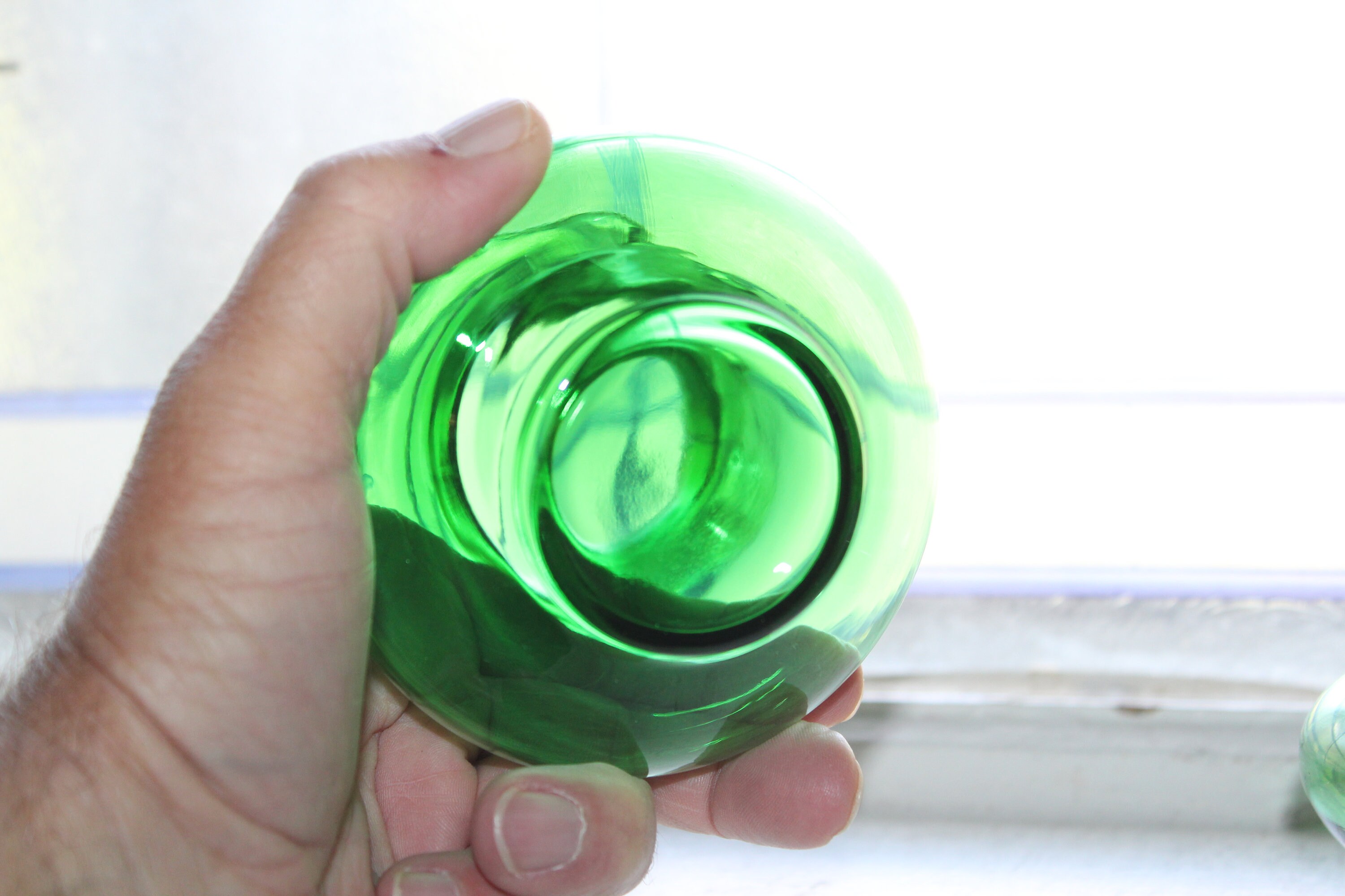 2 Forest Green Glass Vases Vintage 1940s