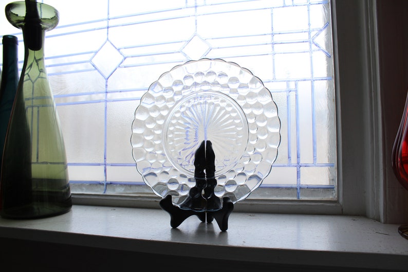 Blue Glass Bubble Dinner Plate Anchor Hocking Depression Glass 1940s