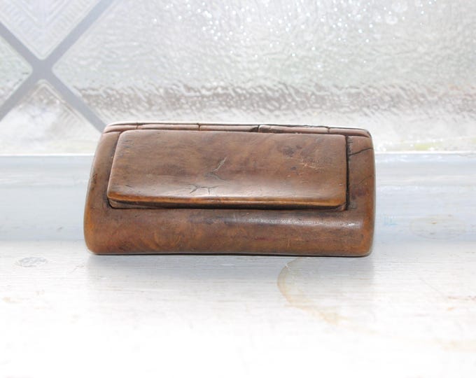 Antique 19th Century Burl Wood Snuff Box with Monogram