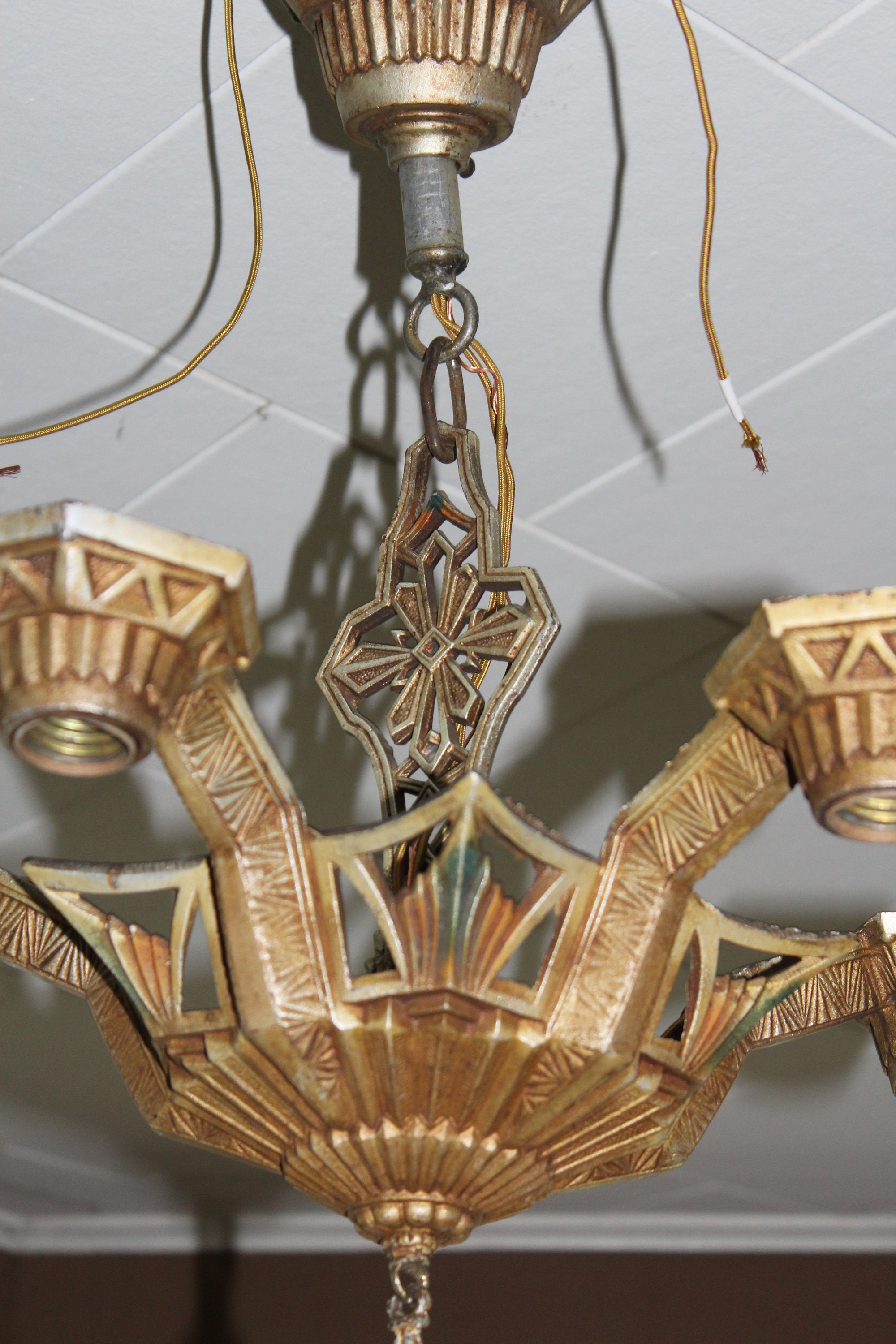 Art Deco Chandelier Ceiling Light Fixture Vintage 1920s 5 Light