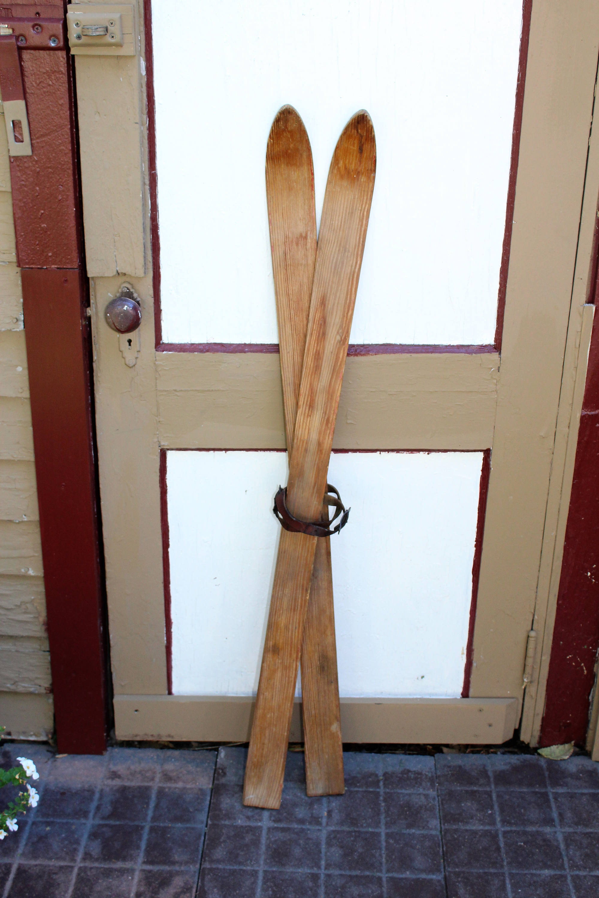 Antique Wood Skis Child Size 46.5 Cabin Decor