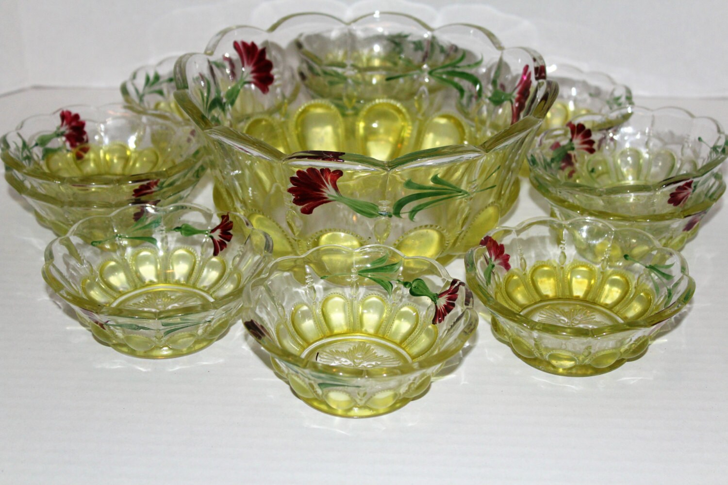 EAPG US Glass Michigan Berry Bowl Set Antique 1902 Loop & Pillar