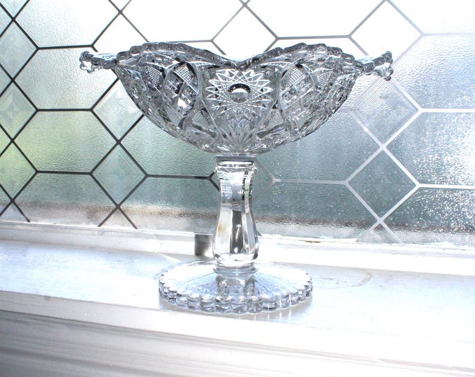 Large Imperial Glass Compote Vintage Pedestal Dish Centerpiece