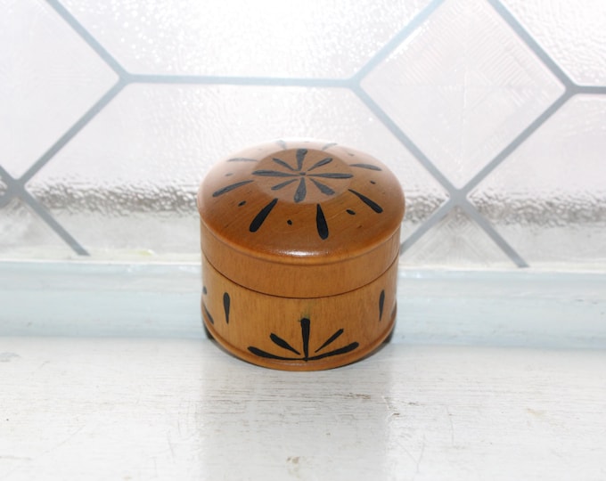 Antique Wood Treenware Covered Round Box Painted Folk Art
