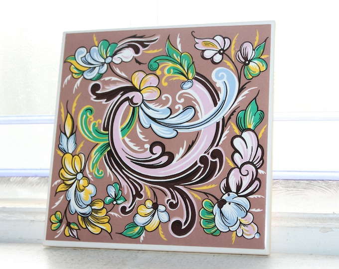 Vintage Norwegian Rosemaled Trivet Tile Salem China Co Limited Edition