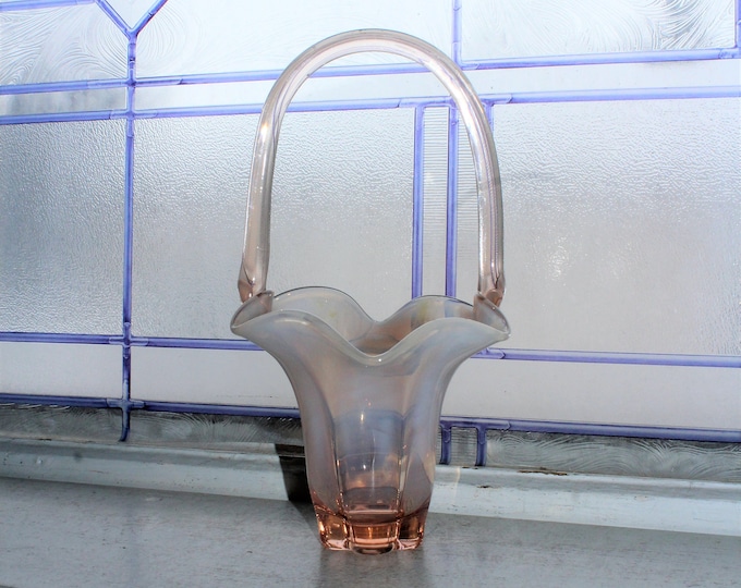 Vintage Duncan & Miller Pink Opalescent Glass Basket