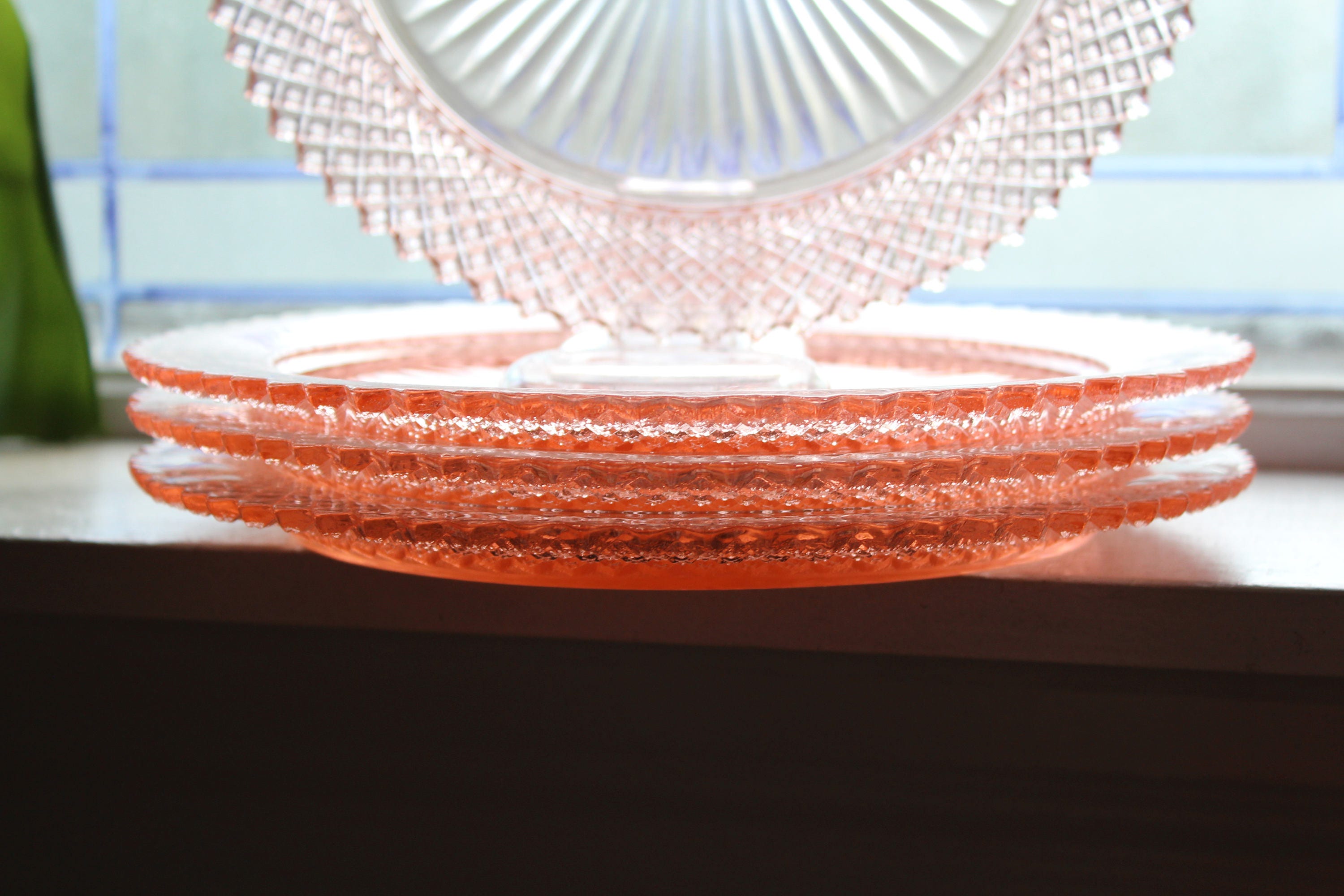 4 Pink Depression Glass Dinner Plates Miss America Diamond Vintage 1930s