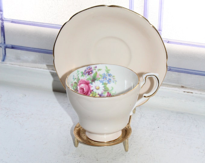 Paragon Tea Cup and Saucer Peach with Flowers Vintage Bone China