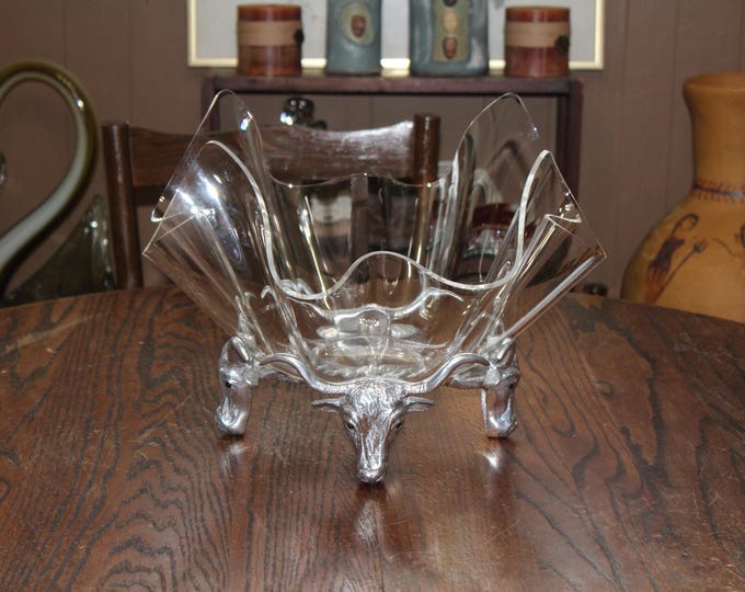Large Arthur Court Bull Head Bowl Acrylic and Aluminum Circa 2000