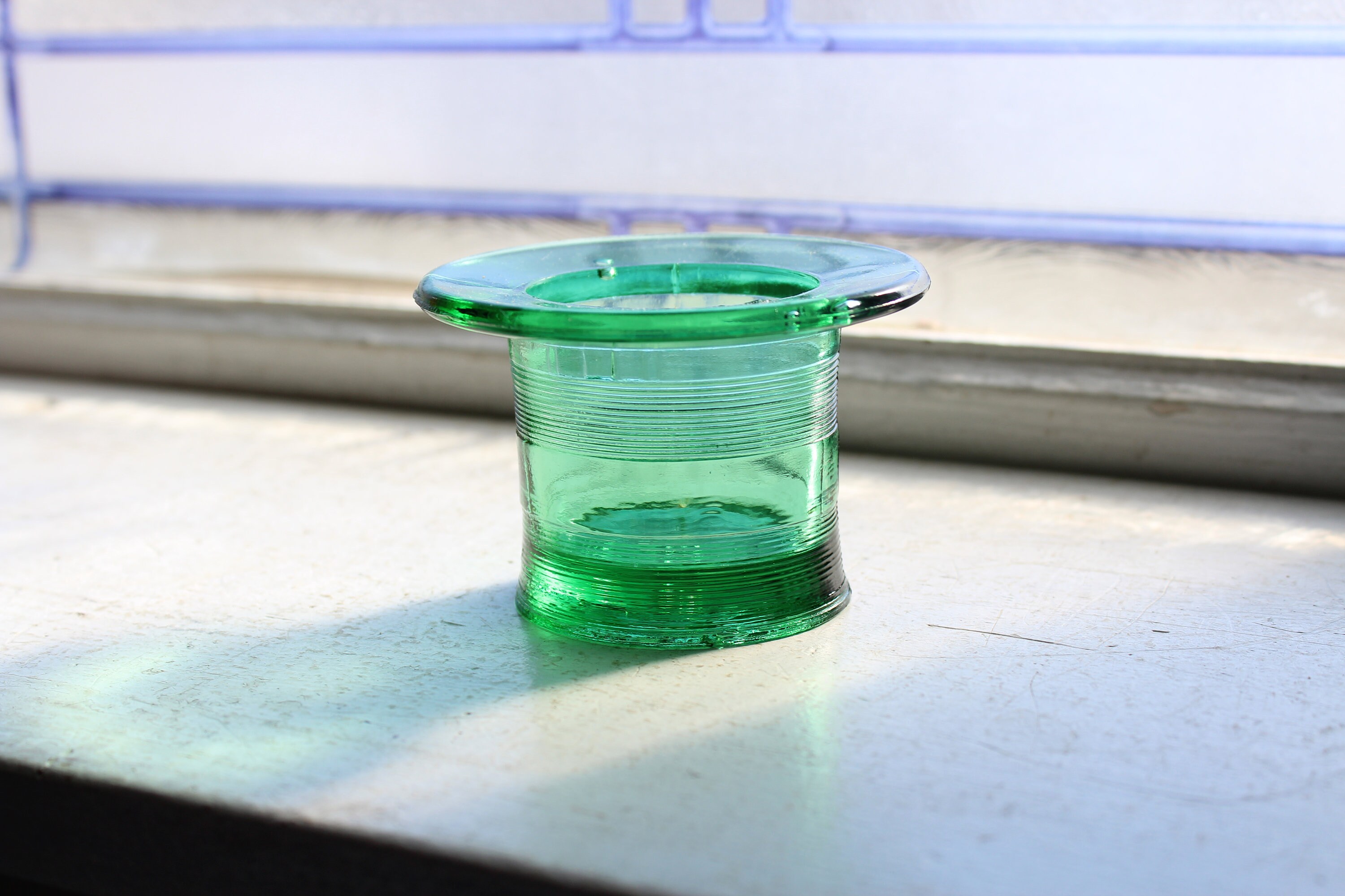 Antique Green Glass Toothpick Holder Top Hat