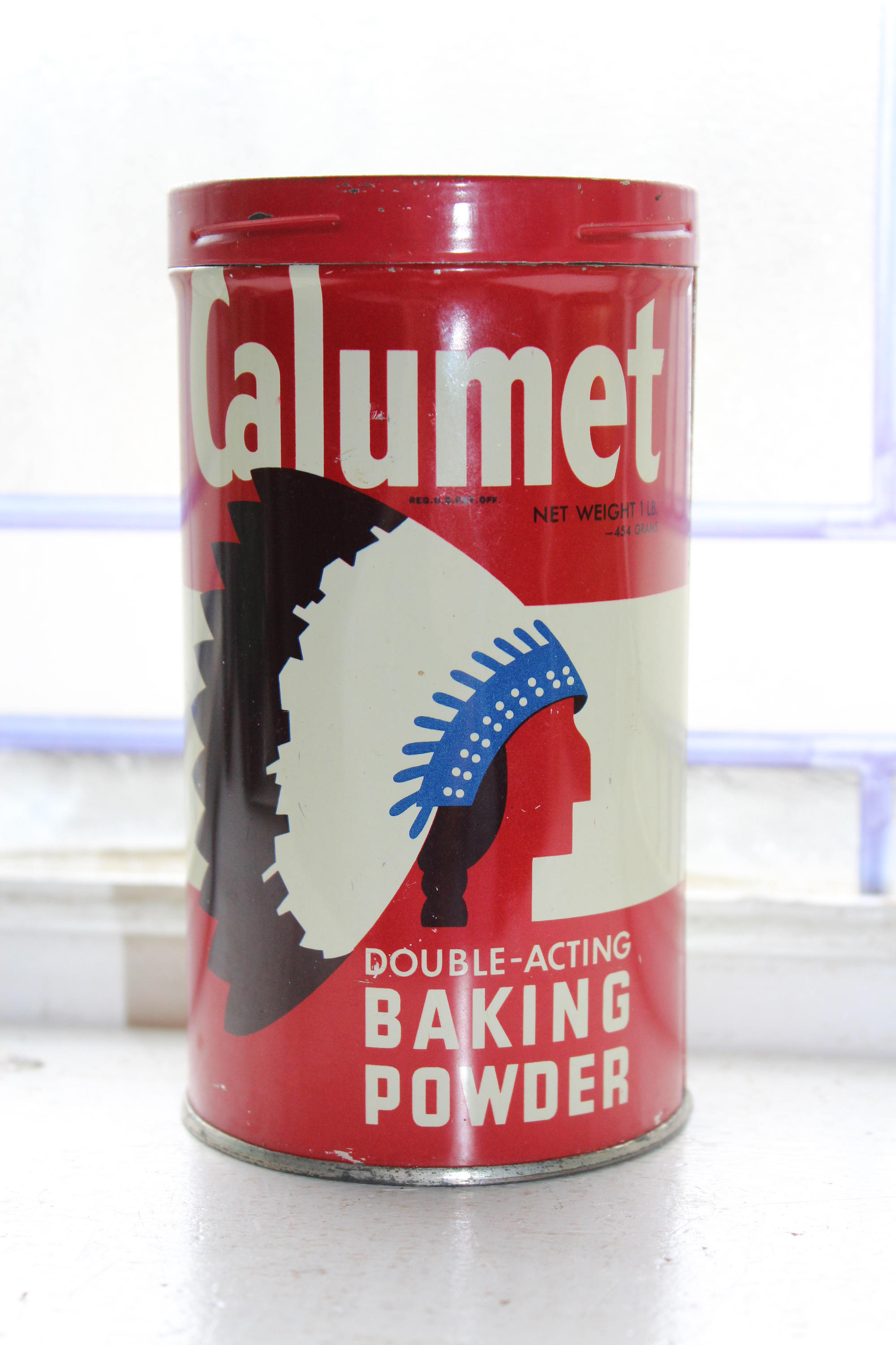 Vintage Calumet Baking Powder Tin 1 Lb Size Red Kitchen Decor