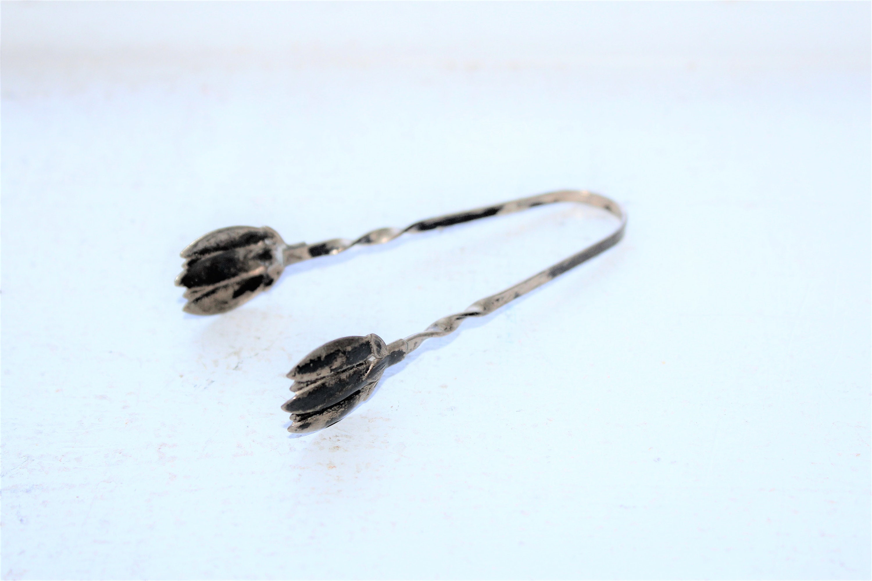 Antique Silver Sugar Tongs with Spiral Handle